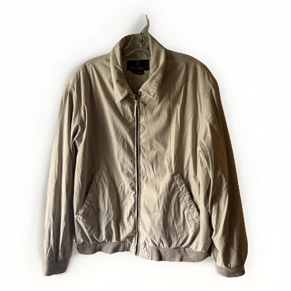 Gary Player Vintage Jacket Men’s Tan Bomber Zip Up Trucker/Outdoor Coat Sz Med